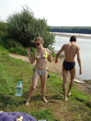 A couple having nude fun